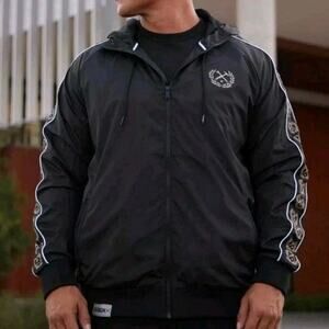 Dixxon The Waterfront Hooded Windbreaker Full Zip Jacket in Black Size Small